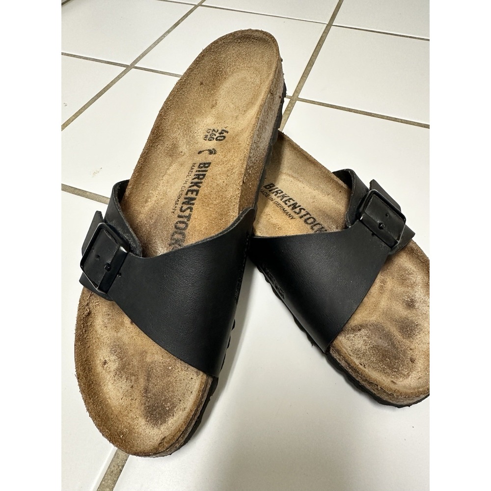 Birkenstock Madrid Womens Black Birko Flor Slides Sandals Size 40 US 9 Narrow